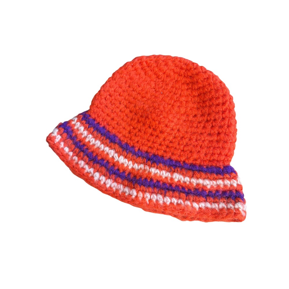 Vintage Handmade Style Wool Blend Crochet Bucket Hat Boho Eclectic Italian Made